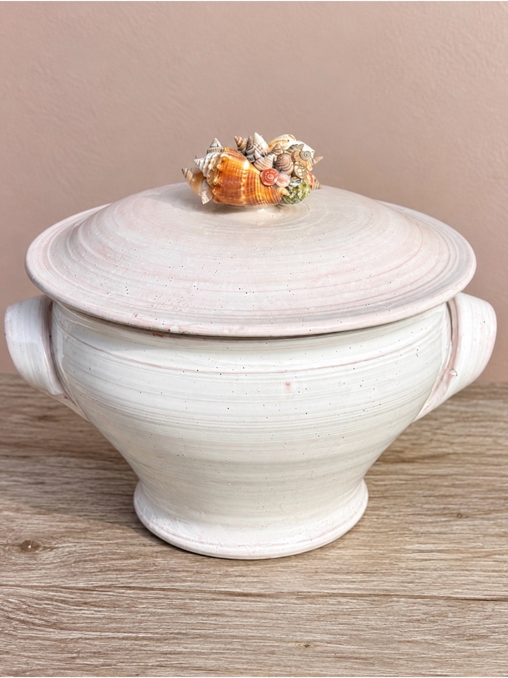Handcrafted Ceramic Lidded Bowl with Seashell Accent | Made in France 🇫🇷